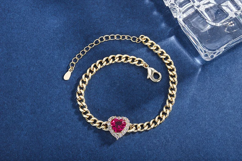 Natuna Hip Hop Jewelry Cuban Bracelet Brass Gold Plated  Heart Zircon Bracelet Luxury Bracelet For Party And Club