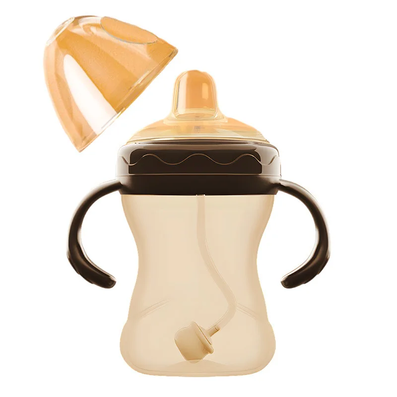2024 polour Unique Design Muti-function 270ml baby bottles in bulk hands free nano soft silicone bottle BPA FREE 100% Brown