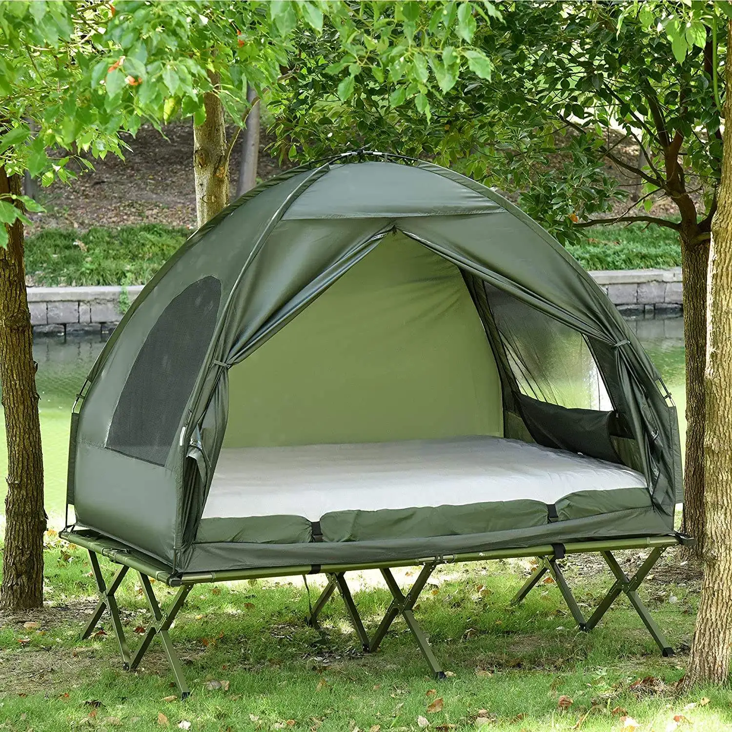 New Design Large Cot Tent Compact Pop Up Portable Folding Outdoor Elevated All in One Camping Hiking Cot Tent