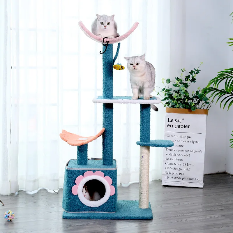 2021 new cat climbing frame small house flower cat nest cat tree one climbing pole