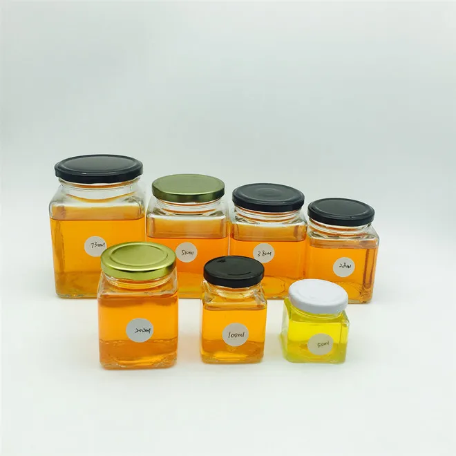 50ml 2oz clear Empty Small Mini Airtight square Glass Jam Honey Baby Food Jar with Black Lid