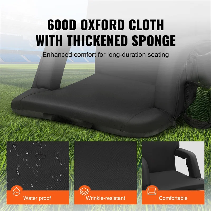 3 Level Heating Wide Portable Recliner Bleacher Chair Seat Thick Padded Cushion Armrests Dual Heated Back Support