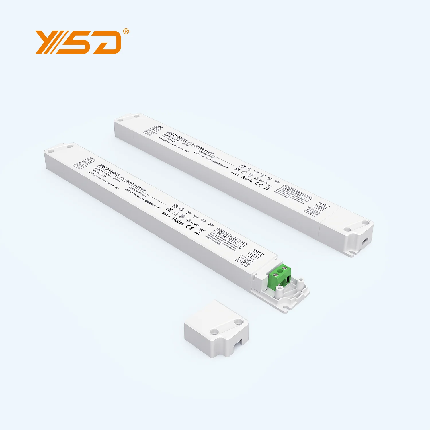 YSD plastic shell input 100-277v ac to dc output 12/24/48v 60W 100w  linear IP20 indoor Led power supply