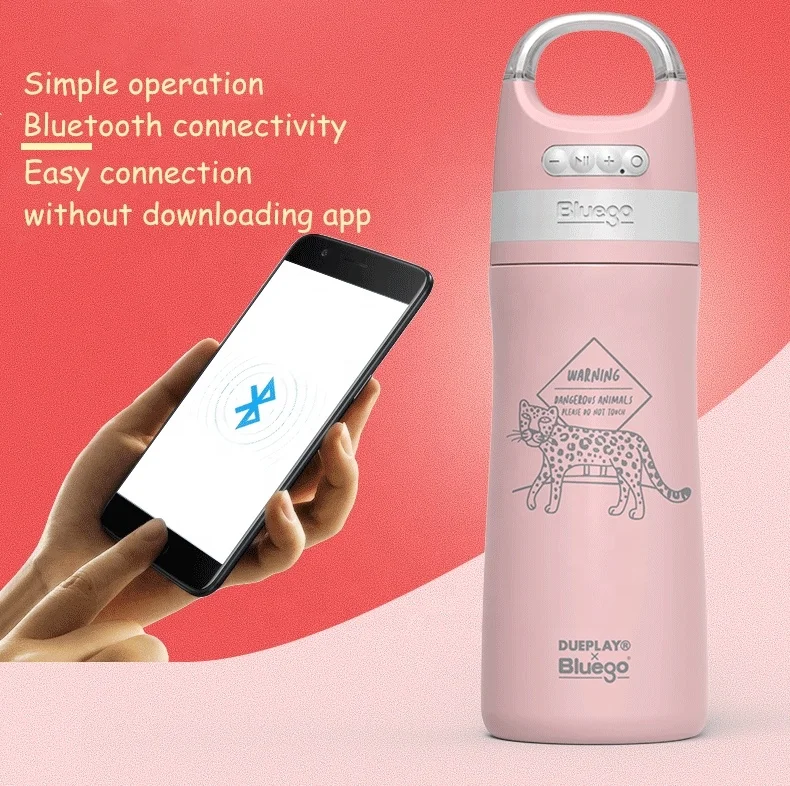 
Stainless steel Vaccum flask Insulated Portable smart music thermo cup water bottle with blue tooth mini speaker lights Shine 
