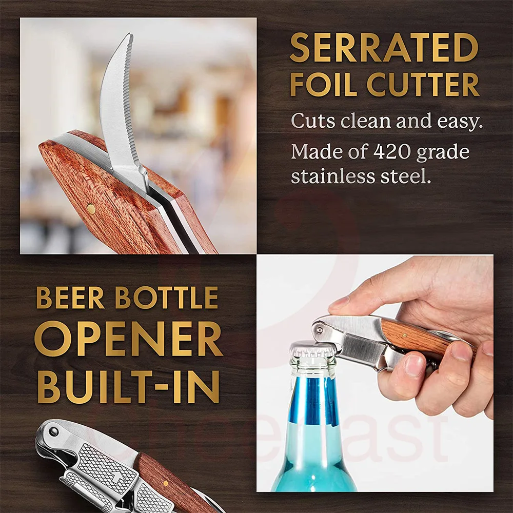 Excellent Cork Screw Red Wine Wood Corkscrew Pourer And Stopper Wooden Box Kit 3Pcs Bar Accessories Wine