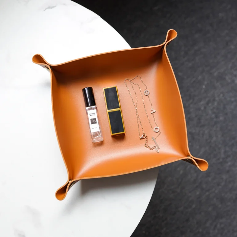 Personalized storage baskets pu leather factory custom desk organize set hot selling storage box for keys faux leather