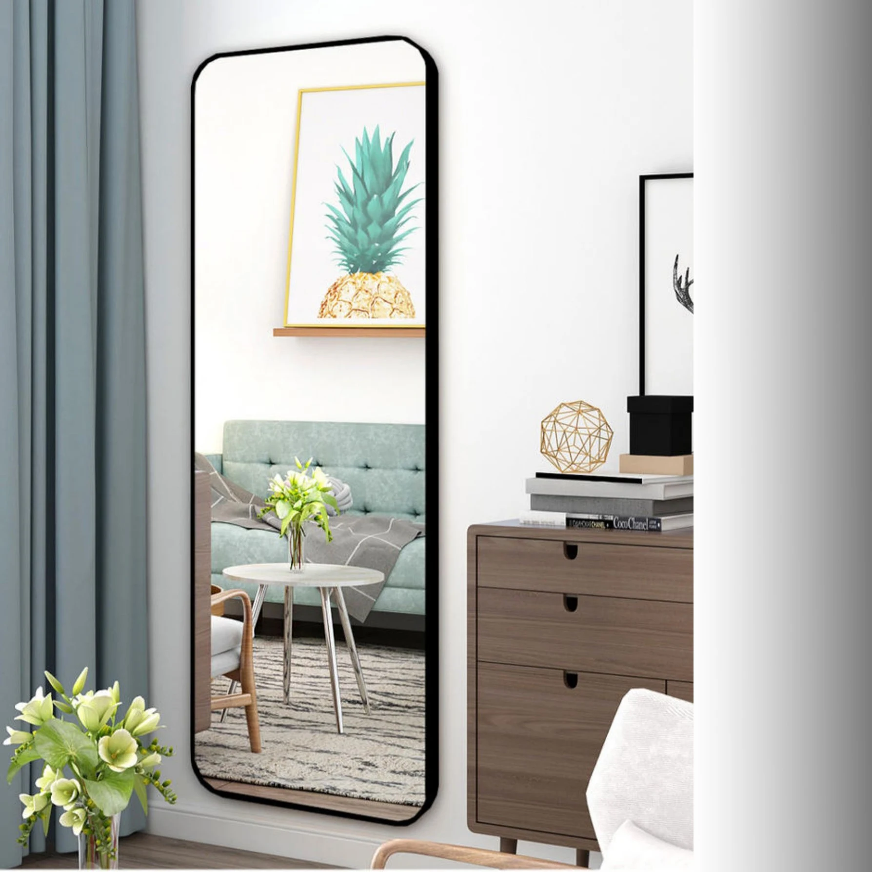 Amazon top seller 2 installing way Latest large decoration floor stand Framed Full-Length wall dressing mirror