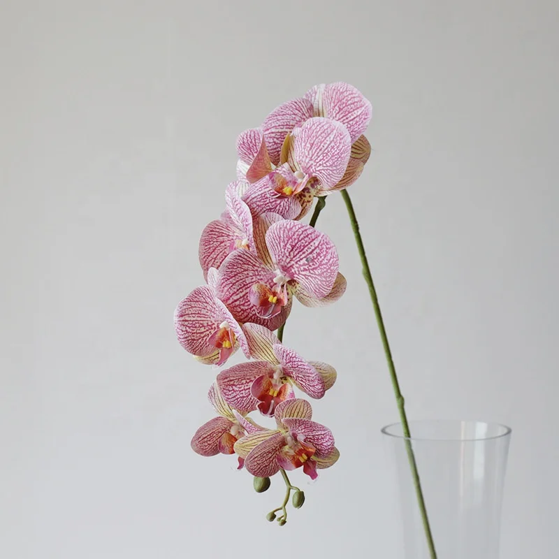 O-X834 Wholesale 9 Heads White Dusty Pink Phalaenopsis Orchids Long Stem Latex Real Touch Artificial Orchids Phalaenopsis