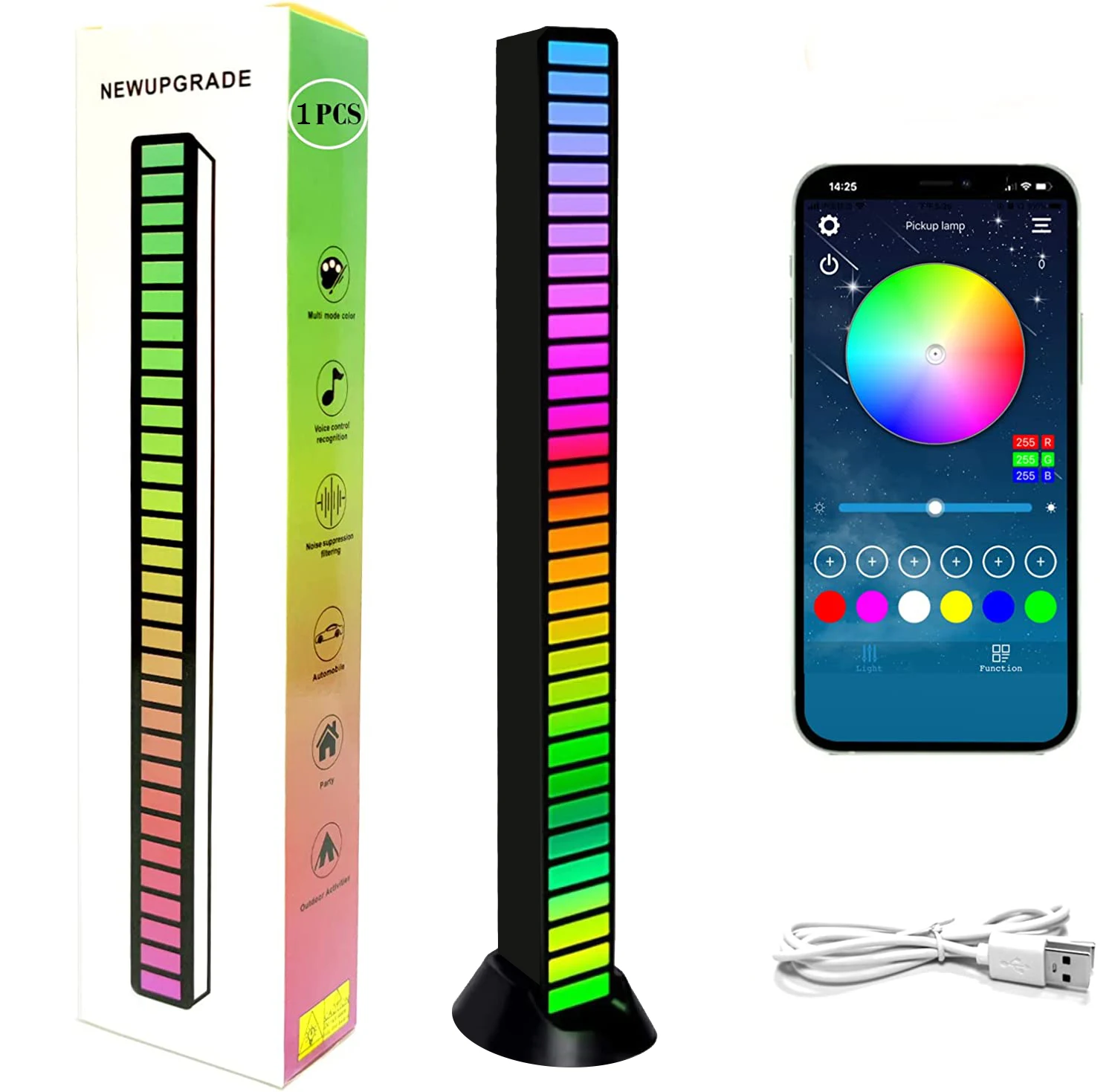New arrival RGB Rechargeable Sound Control Light Wireless Voice-Activated Pickup Music Lights rhythm recognition light