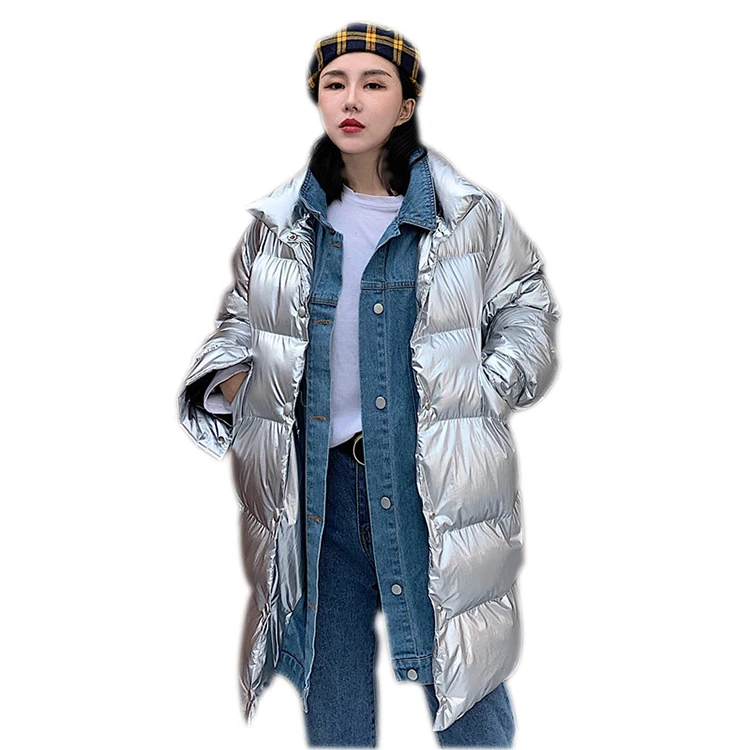 Fashion Winter Shiny Puffer Jacket Long Slim Warm Down Coat For Women