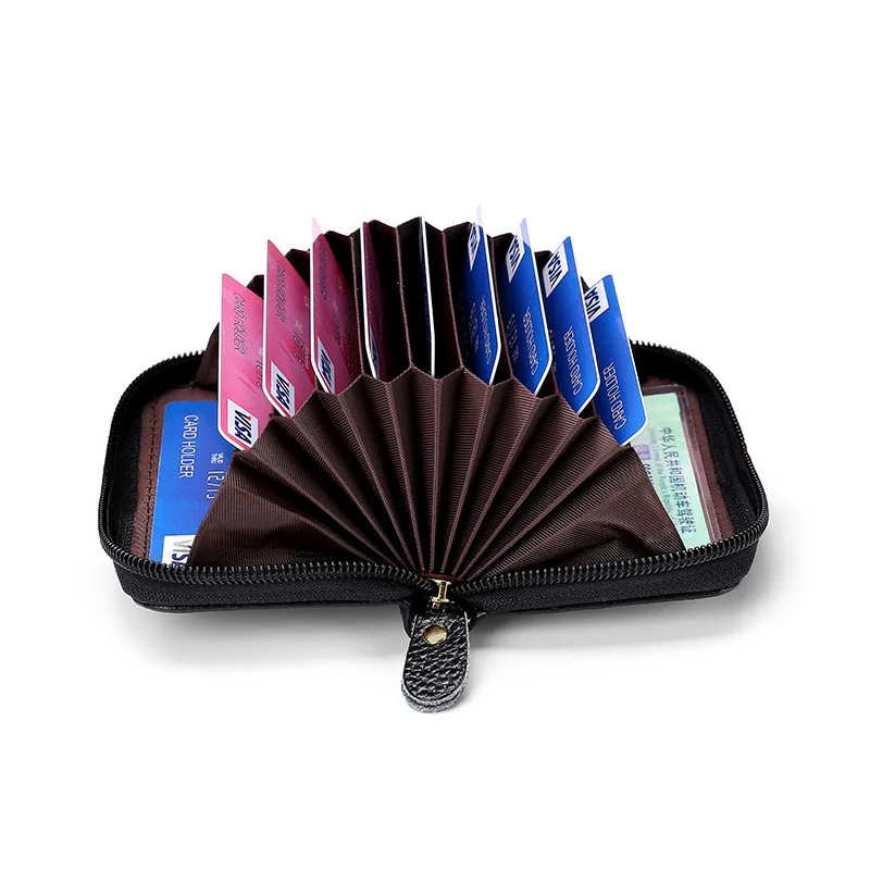 
atinfor RFID Card Clip Leather Card Cover Organ Zipper Leather Multi-Functional Wallet Certificate Purse 