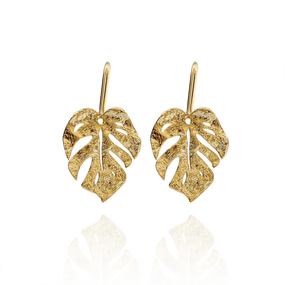 Fashion simple ins style hip hop leaf earrings 14k gold-plated metal jewelry for women