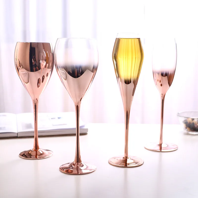 European and American custom gradient electroplated crystal glass wine golden tall champagne goblet