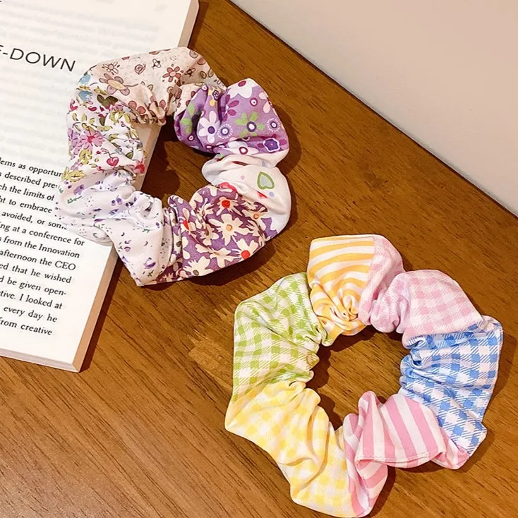 New Arrival Hair Accessories Ribbon Floral Plaid Pattern Design Print Satin Hair Band Women Hair Tie