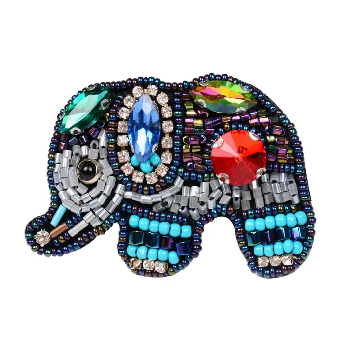 Blue 3 D hand-beaded elephant cloth paste small animal brooch bag jewelry embroidery brooches clothing accessories