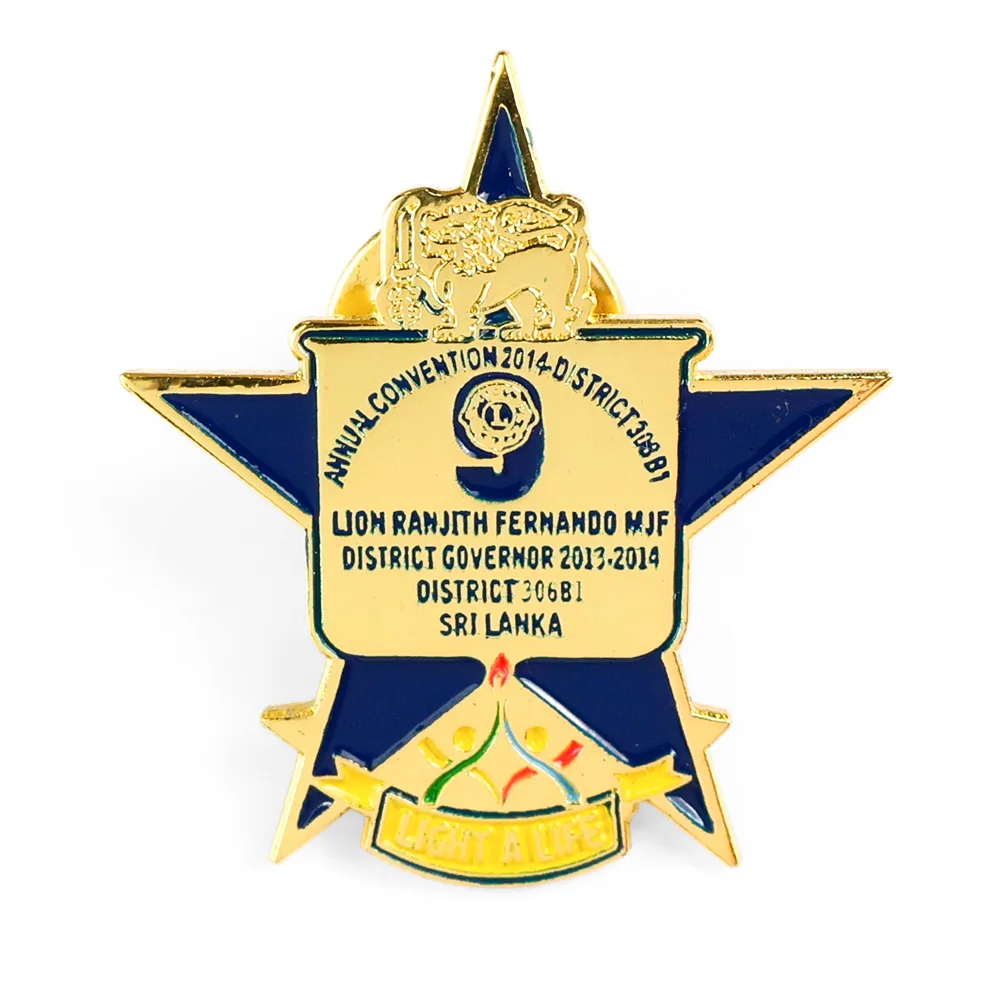 Free custom positive lions club international metal gold badge screw back pins