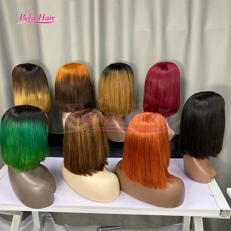 Natural Color Peruvian Short Bob Wigs Lace Front Brazilian Virgin Lace Closure Human Hair Wig Hd Lace Frontal Wigs