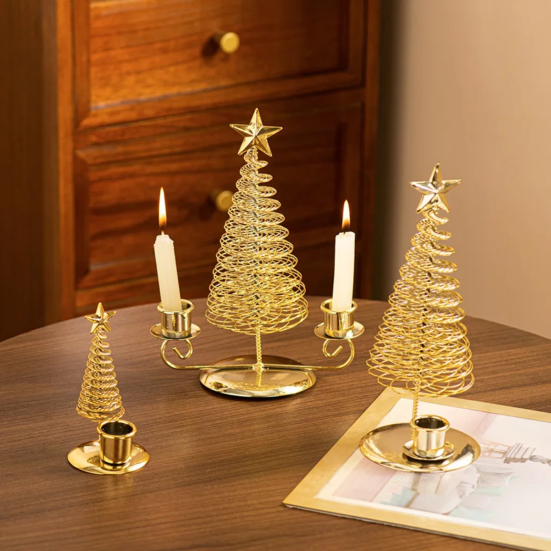 wholesale good quality christmas tree candle holder for wedding Metal wire Candlestick Pedestal Party Home Table Decor