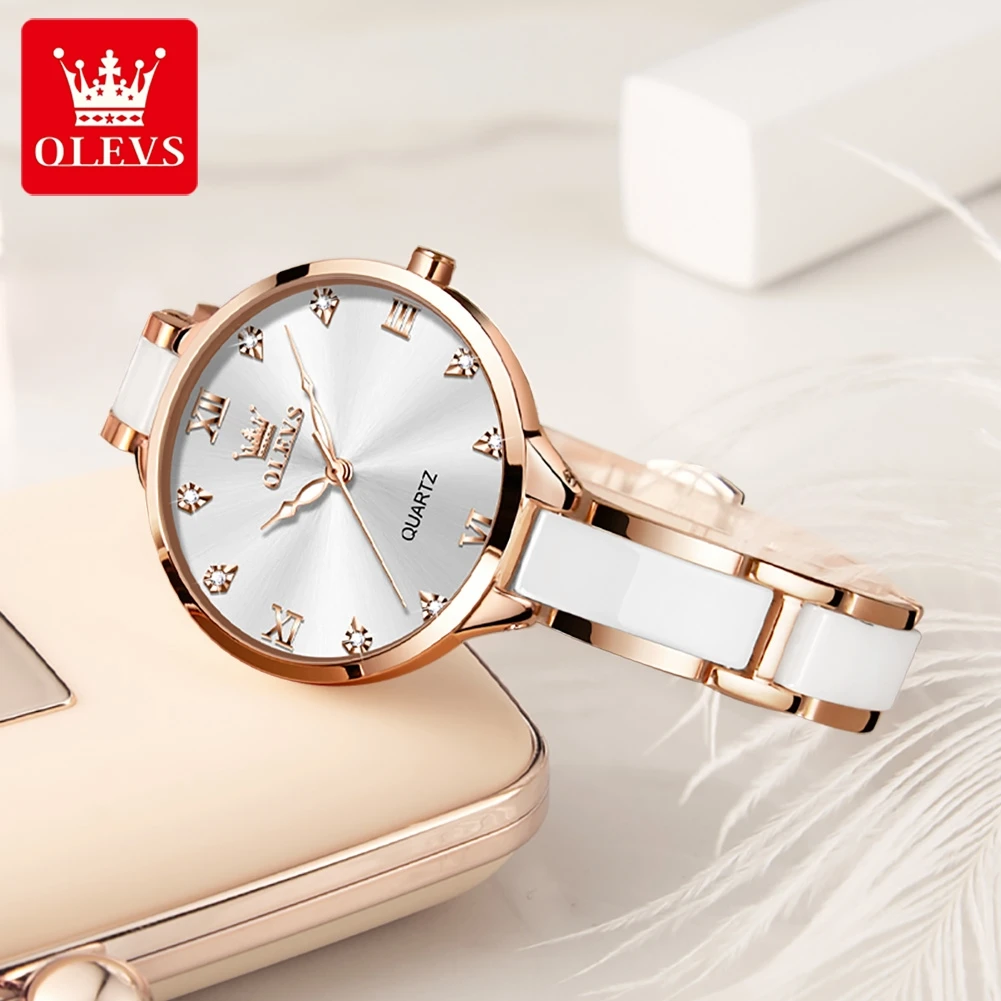 OLEVS 5872 Watch Luxury Quartz Roman Surface Dial Ladies Waterproof Rose Gold Wrist Watch Stainless Steel Women Watches