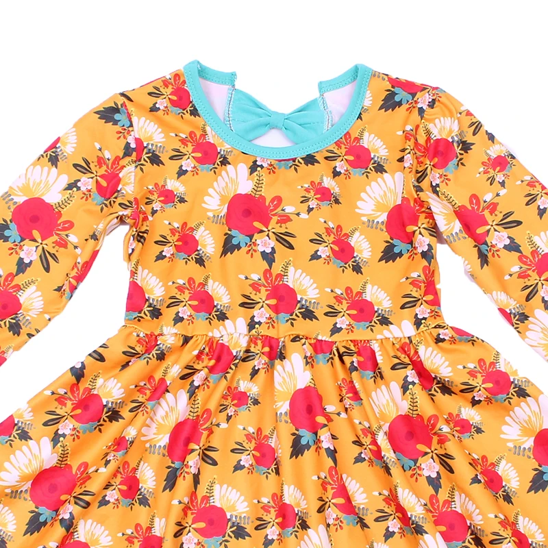 fashion flower dresses for girls of 10 years old girls frock pattern for autumn toddler cotton skirts with back bowknot