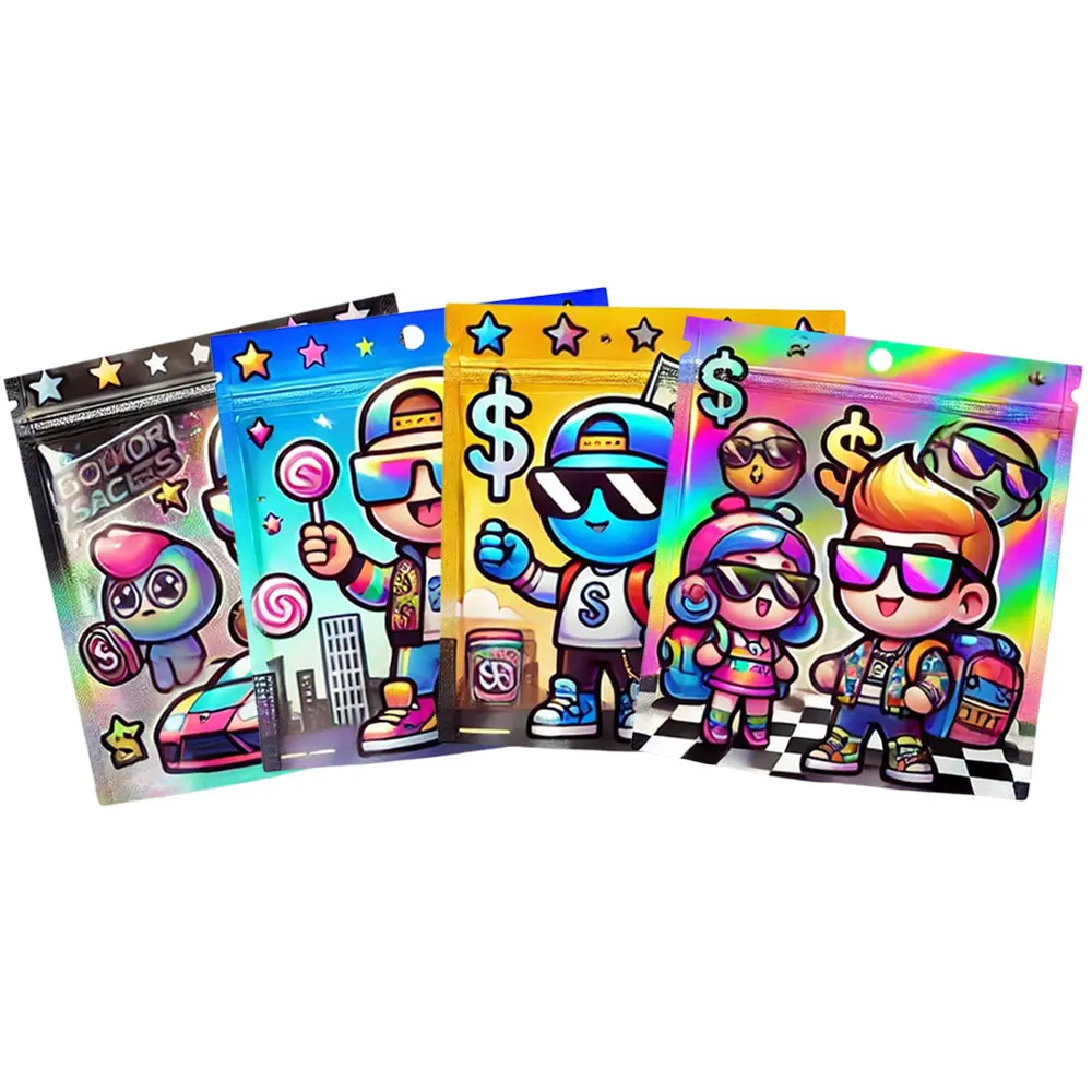 Wholesale Dry Flower Candy Gummy Food Packaging Edible Plastic Mylar Bag 3 Side Seal Zipper Flat Pouch