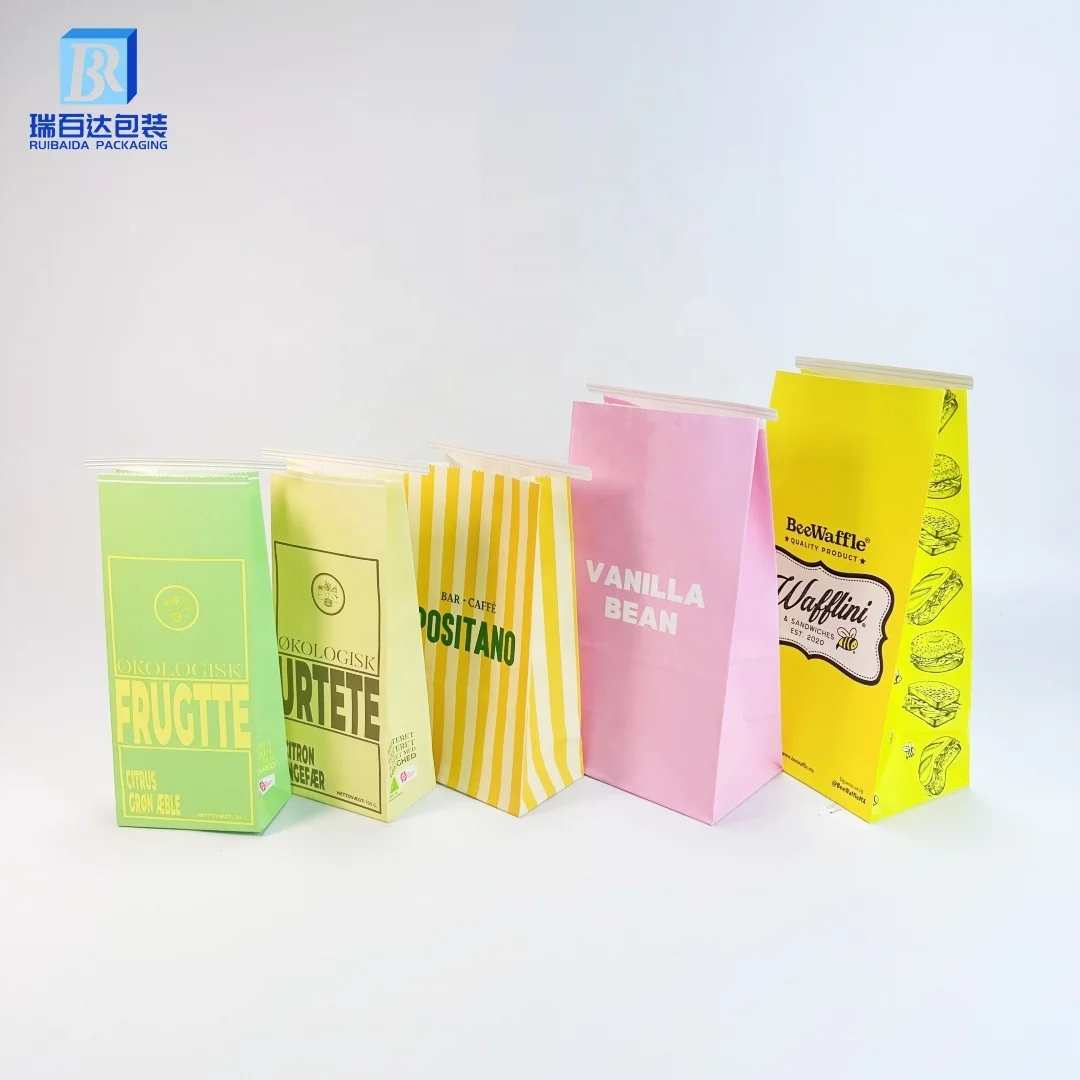 Custom Logo Printed Candy Bread Tin tie Popcorn Snack Paper Bag Takeout Chips Pop Corn Food Packaging Bags Accept