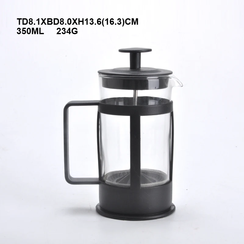 Custom 350 400 600ml 1L 1.5L  Glass Coffee french press Stainless Steel Coffee Plunger pyrex Coffee Maker pot with handle Black (1600426821620)
