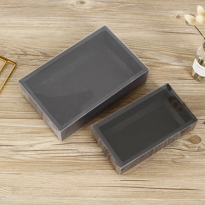 Wholesale custom small rectangle transparent plastic lid tray recyclable kraft paper gift packing boxes with clear PET cover