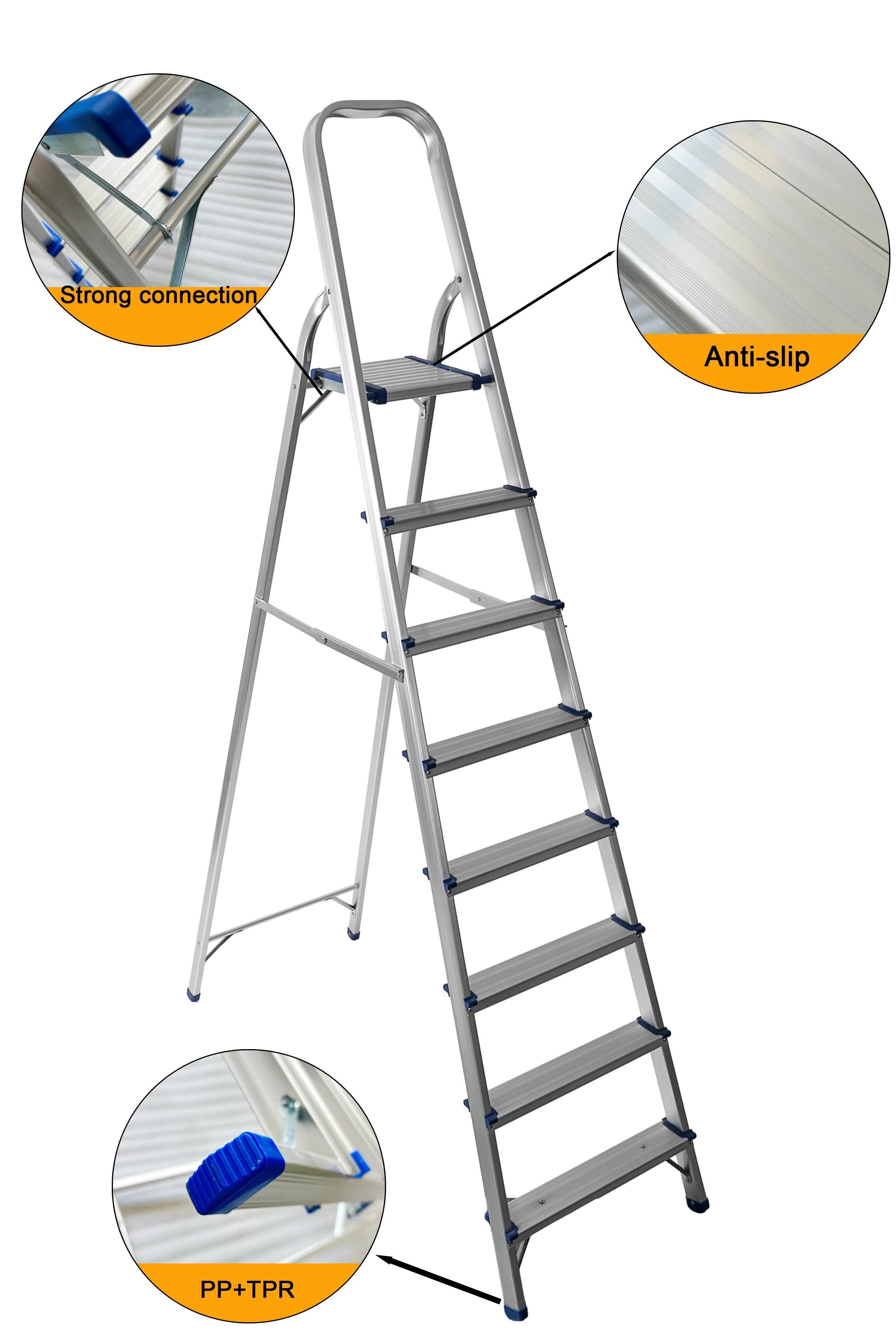 Lightweight Aluminium household foldable ladder with handrail