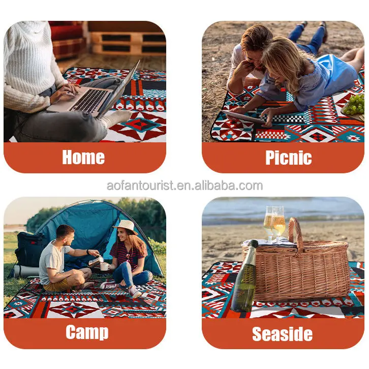 Custom Printed Recyclable Large Tote Outdoor Waterproof Sand Proof Coating Beach Picnic Blanket