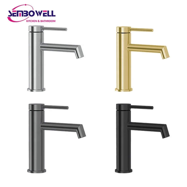 Matte Black 304 Stainless steel Single Handle Basin Mixer Bathroom Faucet Hot and Cold Faucet Flat Cap with Angled Spout