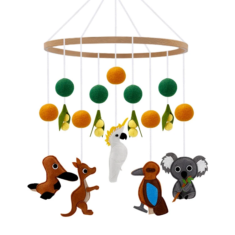 Симпатичная музыкальная детская кроватка koala с животными на заказ, подвесная деревянная войлочная подвесная рамка