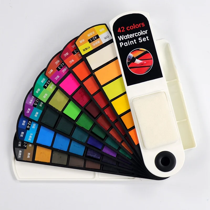 Watercolor Paint Set,42 Assorted Colors Foldable Paint Set with Water Brush for Students Adults Beginners