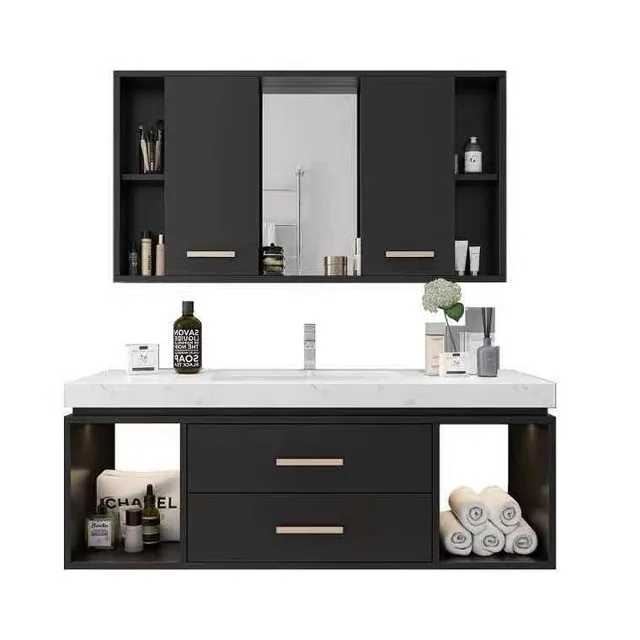 HZ High quality PVC Vanity bathroom cabinet  Modern Luxury design customized Vanity cabinet