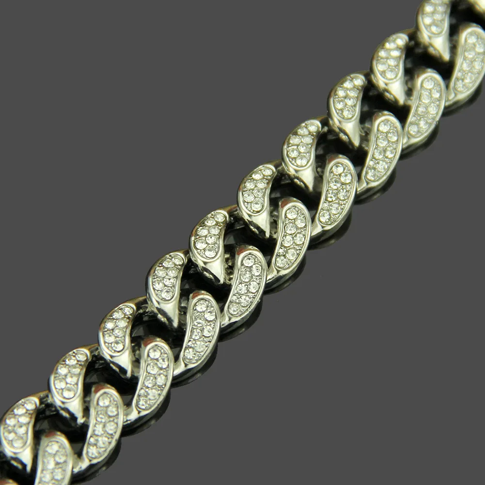 Fashion Men Women Gold Silver Color Bracelet Hip Hop Punk Style Cuban Paved Clear Rhinestones Bangles for Mens Party