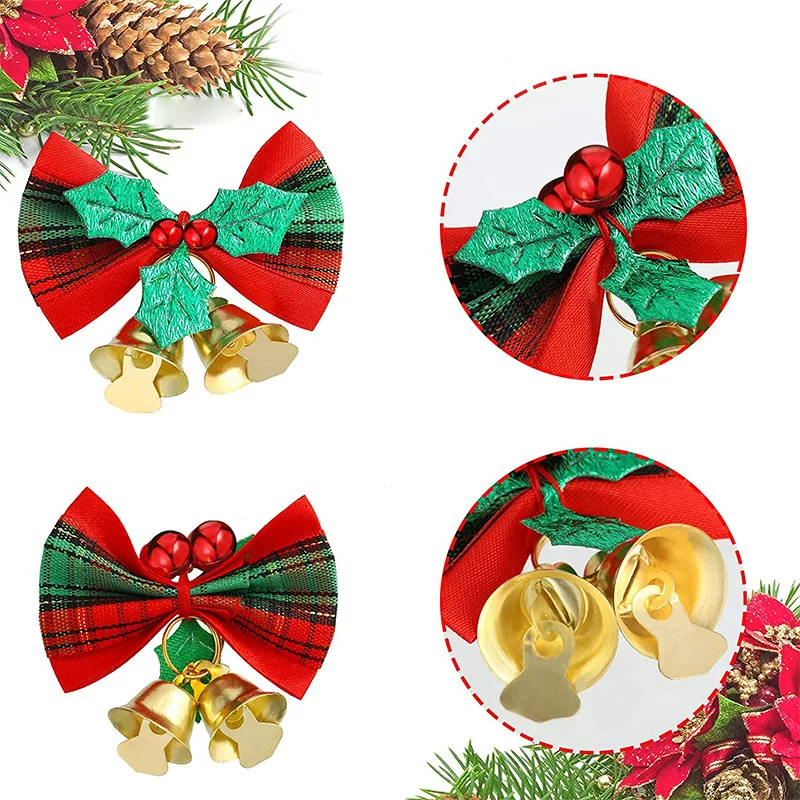 Hot Seller Christmas Decorative Small Bow Red Gold Bells Cute Mini Bowknot for Christmas Decor