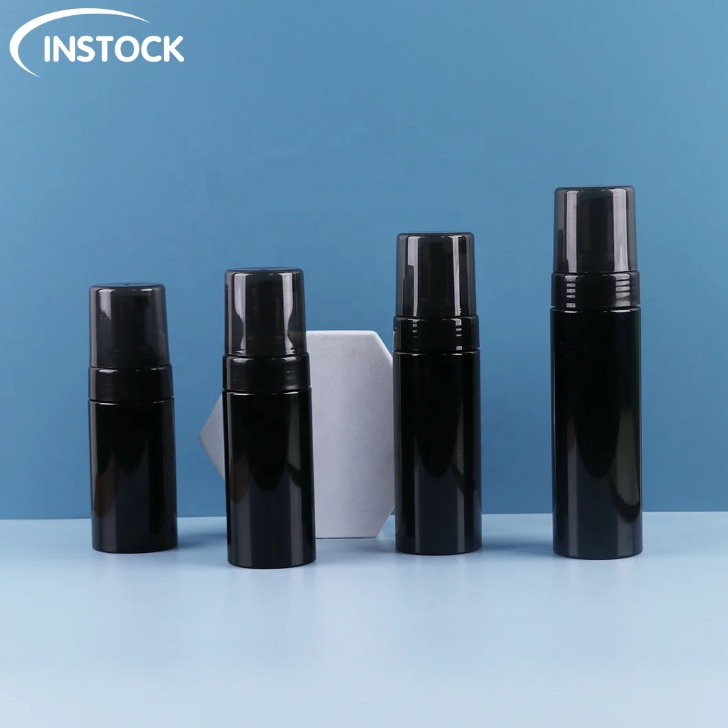 Instock Empty Plastic Foam Cosmetic Packaging 100/120/150/200ml black foaming bottle PET facial cleanser foam mousse pump bottle