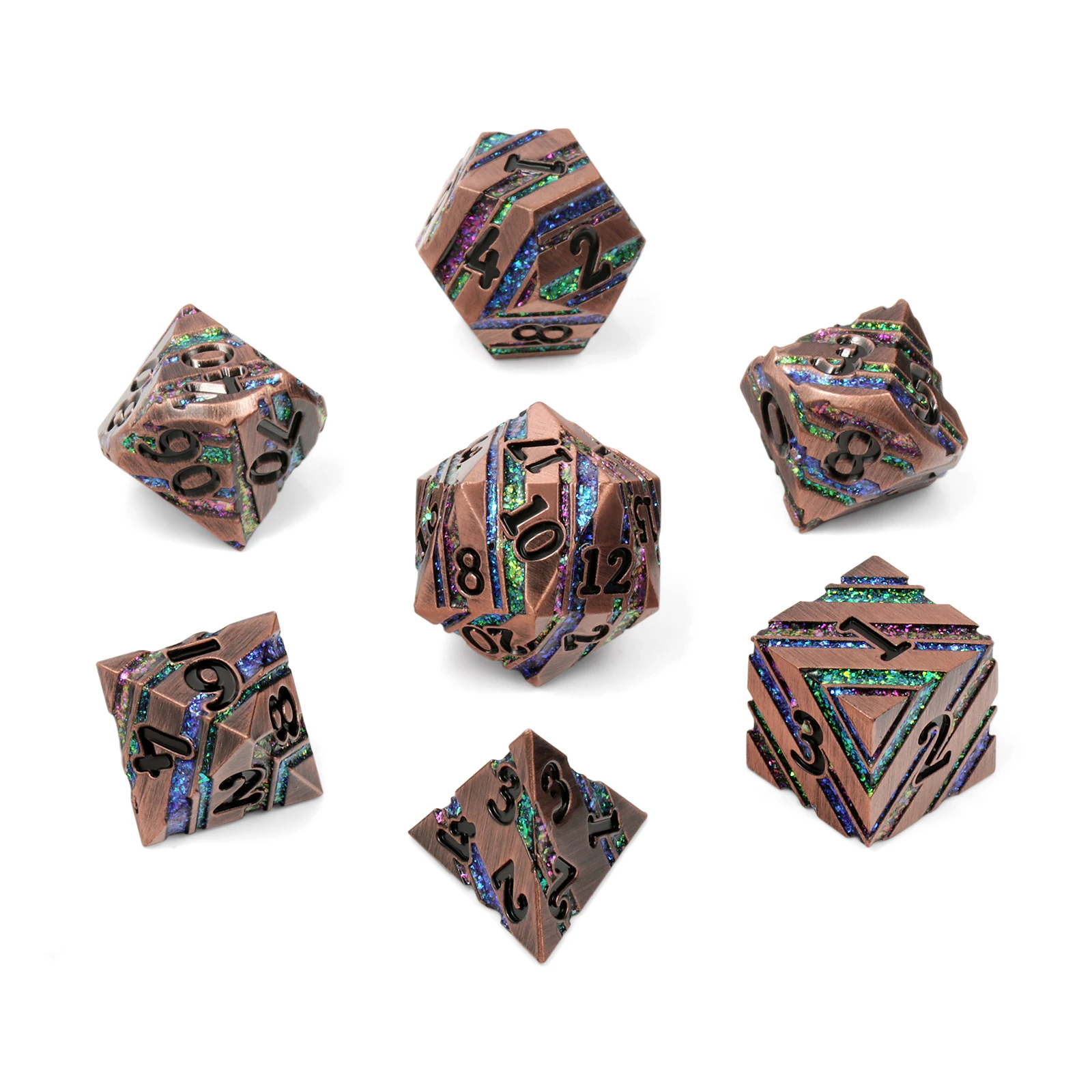 Copper Plated Polyhedral Striped Metal dice set D&D 7 die Customized Metal dnd dice Stripe RPG dice dnd for Tabletop Games