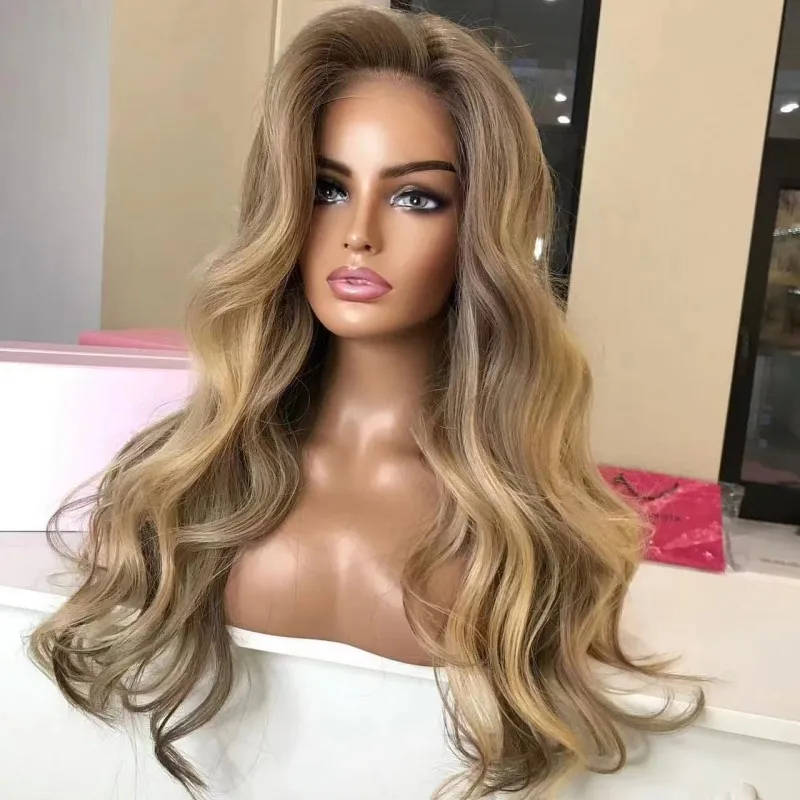 Caramel Highlight Blonde Human Hair Wigs Natural Wave Straight European Virgin HD Transparent Lace Front Wigs
