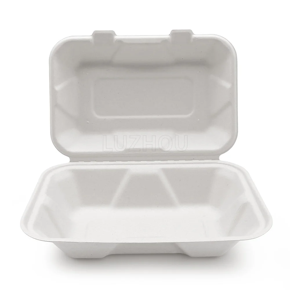 LuzhouPack New 2024 850ml 9 Inch Biodegradable & Compostable Bagasse disposable togo box food