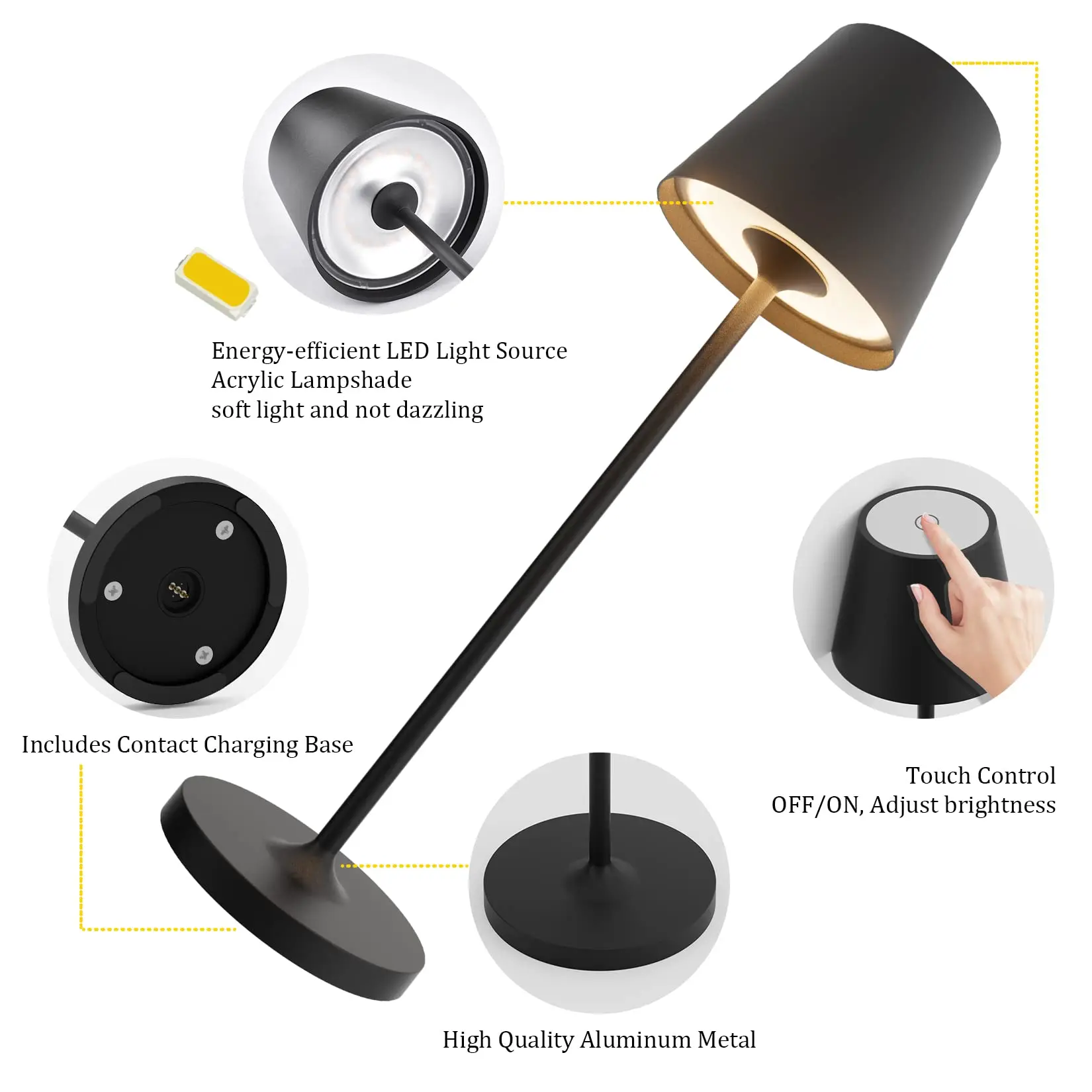 rechargeable outdoor lamp with contact charging base