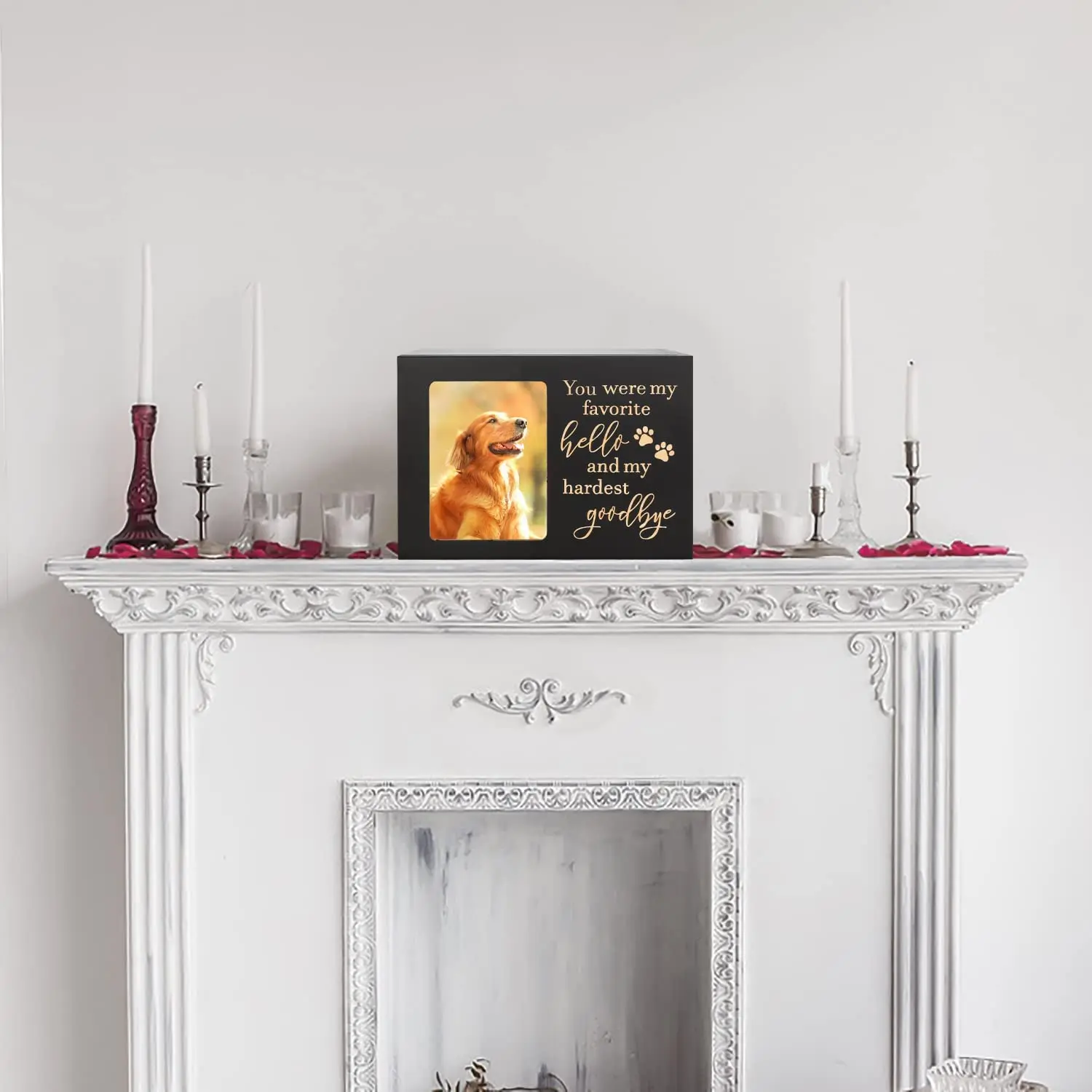 Pet Memorial Urns for Dog or Cat Ashes, Large Wooden Funeral Cremation Urns with Photo Frame, Memorial Keepsake Memory Box