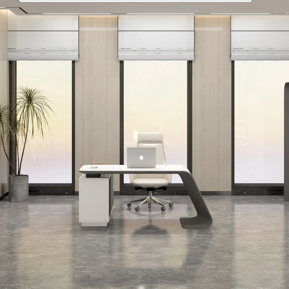 Modern fashion wooden office table MDF desks for small spaces glossy white executive L shaped desk with CPU  space computer desk