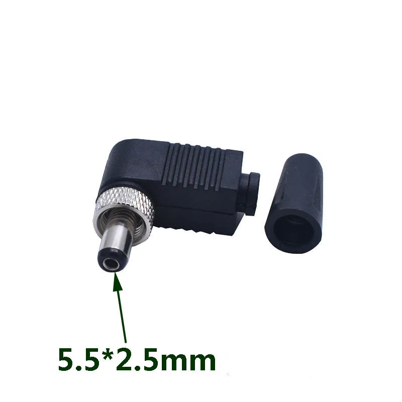 DC5.5*2.5mm with nut Welded Connector 90 Degree DC power  Connector 5.5*2.5 male with lock bend Elbow Power adapter