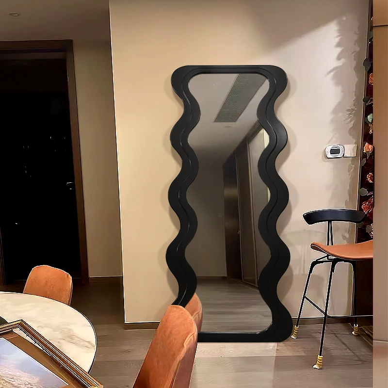 Wavy Large Full  Floor Length Wave Shape Wooden Frame Stand Mirrors Arch  Irregular Decorative Wall Dressing Full-Length Mirror