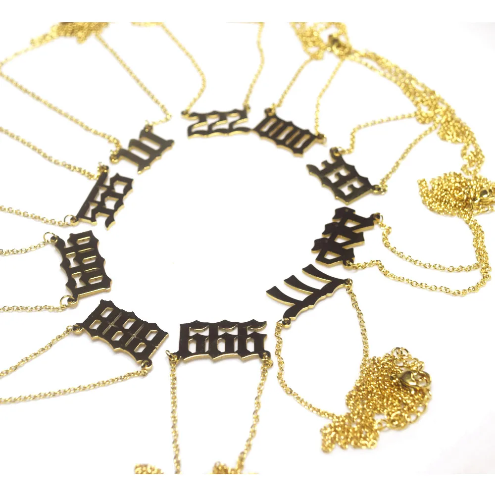 000 111 222 333 444 555 666 777 888 999 angel number pendant chain necklace 18k gold plated stainless steel material women