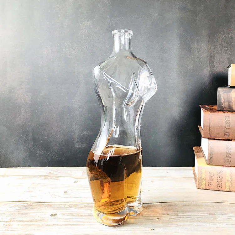 Woman Shape 750ml Glass Rum Wine Bottle for Liquor