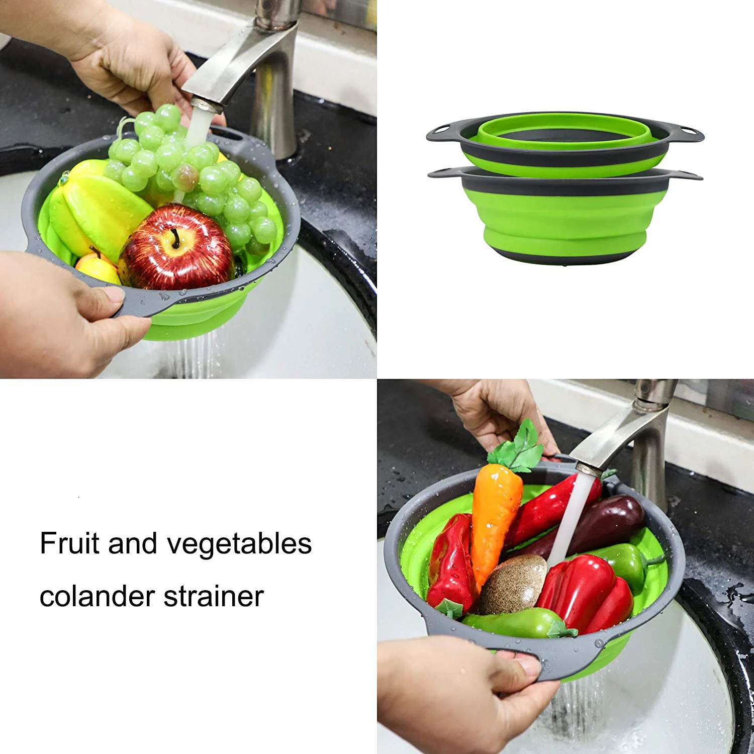 Plastic Collapsible Colander Set Mesh Colander Strainer Basket for Draining Fruit Vegetables Pasta