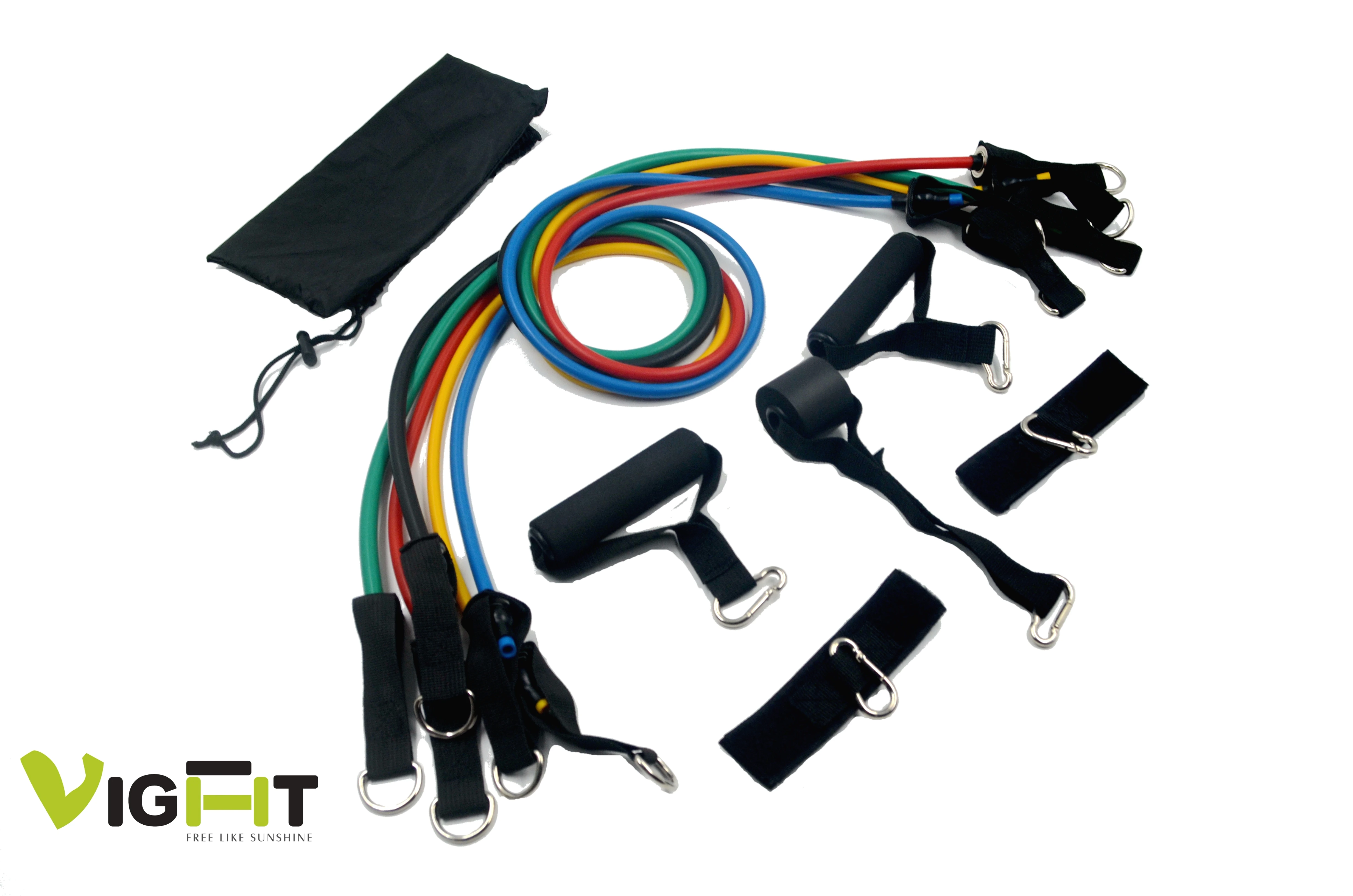 High quality TPR 100LBS resistance bands  tube  set 11pcs elastic bands fitness set