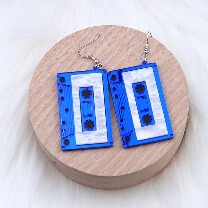 Wholesale Vintage Creative Personalized Cassette Tape Acrylic Dangle Earrings Music Acrylic Magnetic Tap Drop Earrings